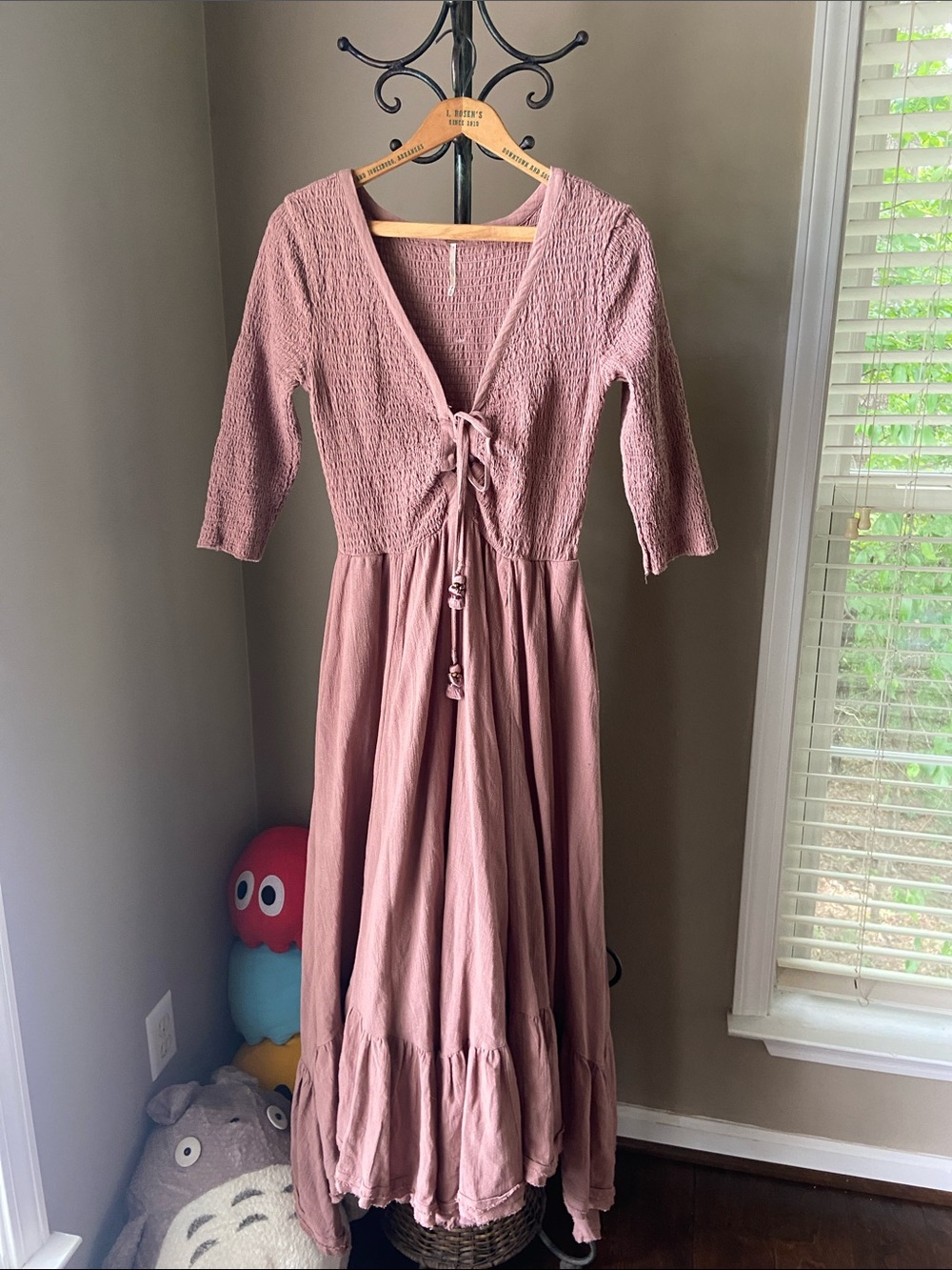 NWOT Free people perfect solution smocked laced up dress SZ S mauve